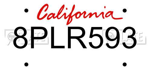 8PLR593 California License Plate