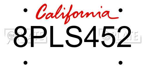 8PLS452 California License Plate