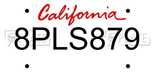 8PLS879 California License Plate