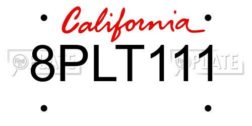 8PLT111 California License Plate