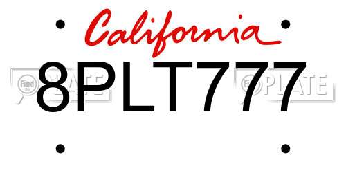 8PLT777 California License Plate