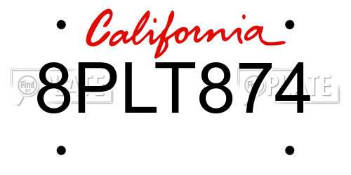 8PLT874 California License Plate