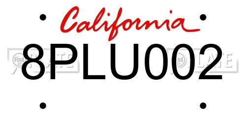 8PLU002 California License Plate