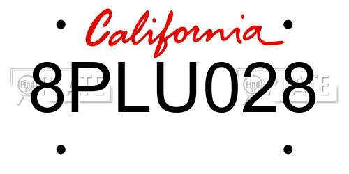 8PLU028 California License Plate
