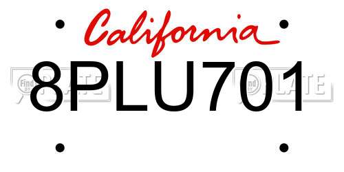 8PLU701 California License Plate