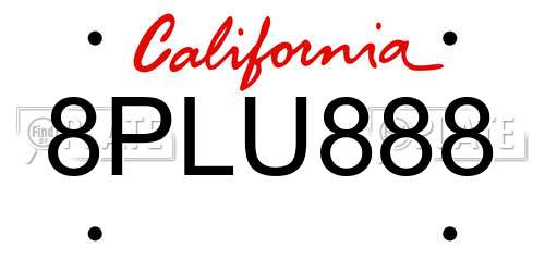 8PLU888 California License Plate