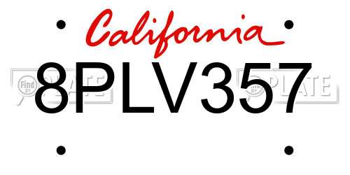 8PLV357 California License Plate