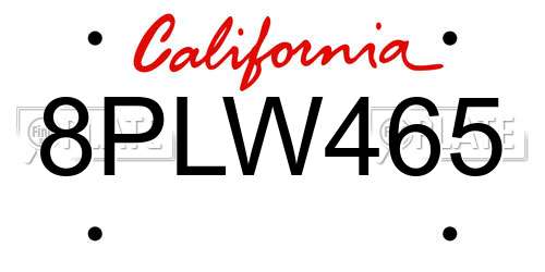 8PLW465 California License Plate