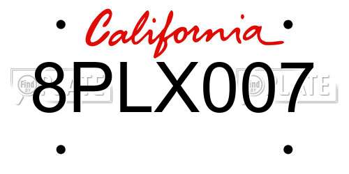 8PLX007 California License Plate