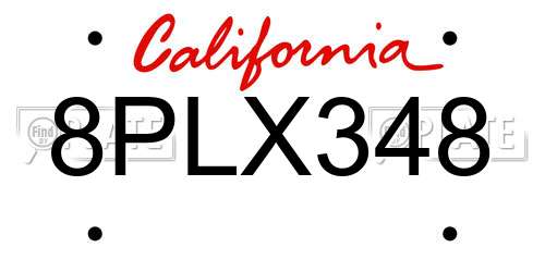 8PLX348 California License Plate