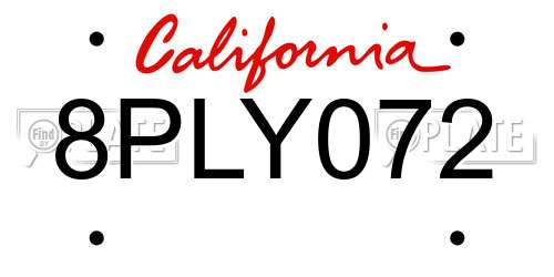 8PLY072 California License Plate