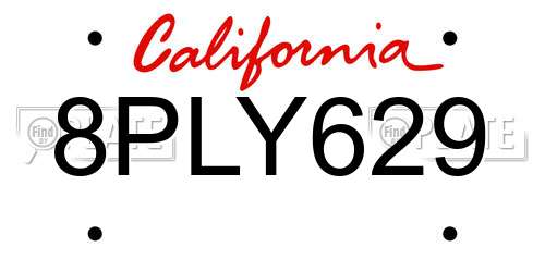 8PLY629 California License Plate