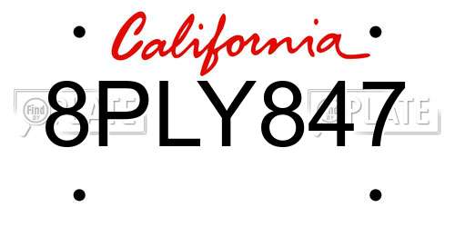 8PLY847 California License Plate