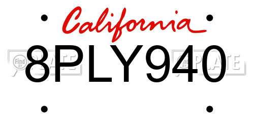 8PLY940 California License Plate