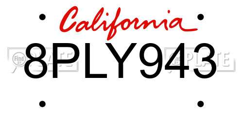 8PLY943 California License Plate