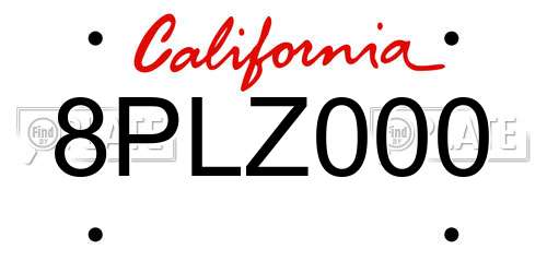 8PLZ000 California License Plate