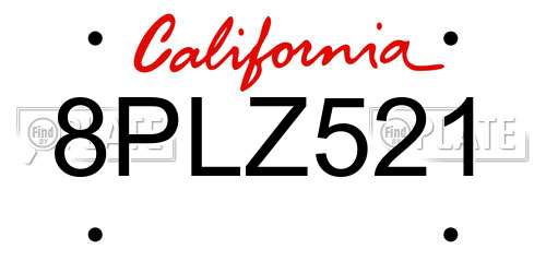 8PLZ521 California License Plate