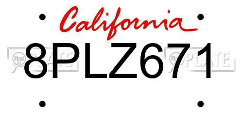8PLZ671 California License Plate