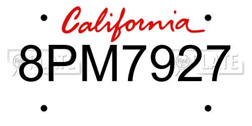 8PM7927 California License Plate