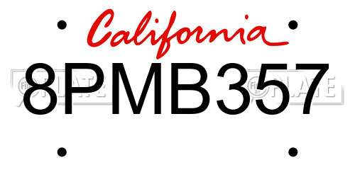8PMB357 California License Plate