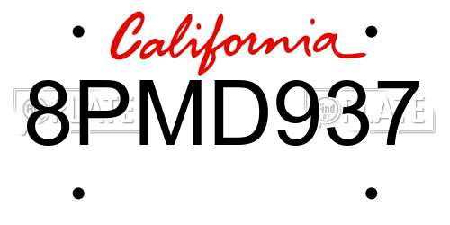 8PMD937 California License Plate