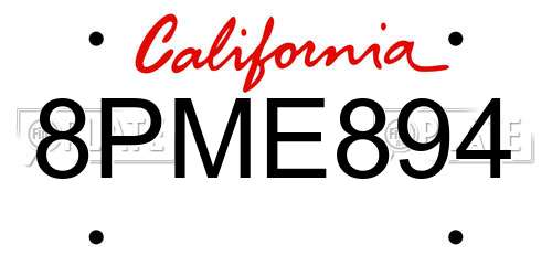8PME894 California License Plate