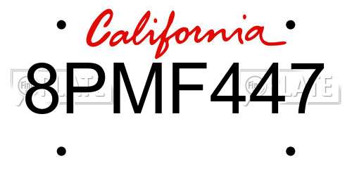 8PMF447 California License Plate