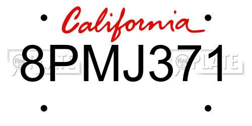 8PMJ371 California License Plate