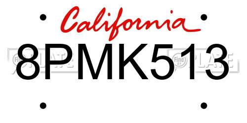 8PMK513 California License Plate