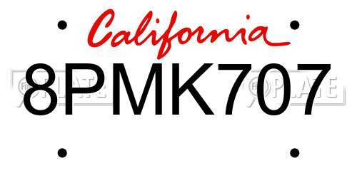 8PMK707 California License Plate