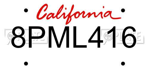 8PML416 California License Plate
