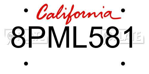 8PML581 California License Plate
