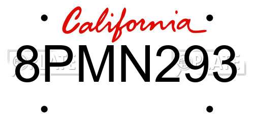 8PMN293 California License Plate