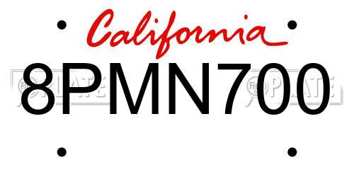 8PMN700 California License Plate