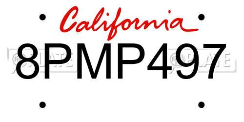 8PMP497 California License Plate