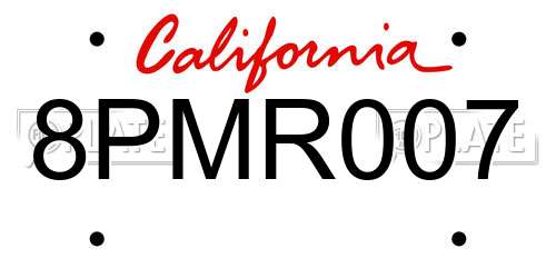 8PMR007 California License Plate