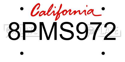 8PMS972 California License Plate