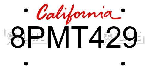 8PMT429 California License Plate