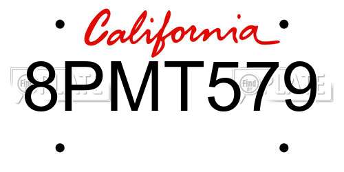 8PMT579 California License Plate