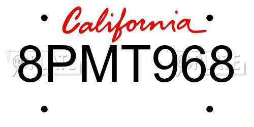 8PMT968 California License Plate