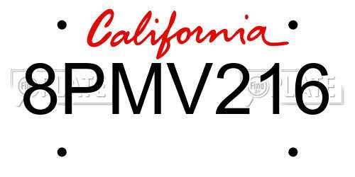 8PMV216 California License Plate