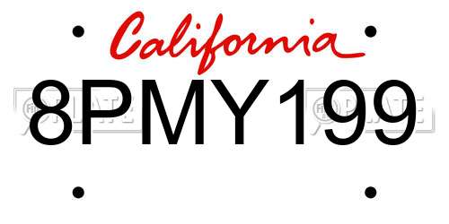 8PMY199 California License Plate