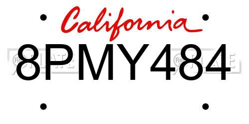 8PMY484 California License Plate