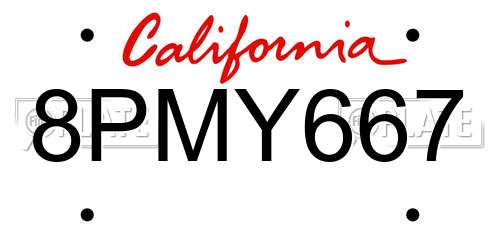 8PMY667 California License Plate