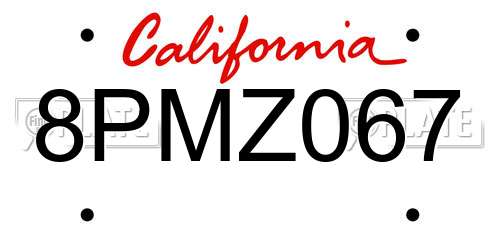 8PMZ067 California License Plate