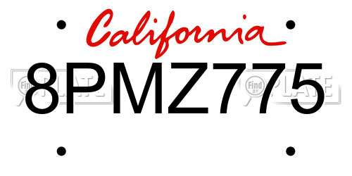 8PMZ775 California License Plate