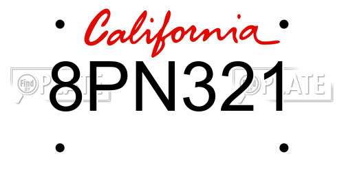 8PN321 California License Plate
