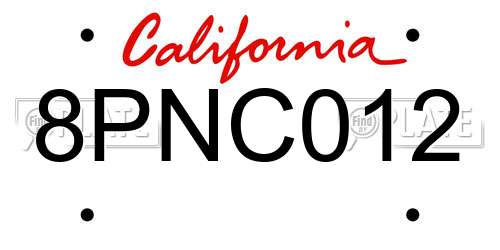 8PNC012 California License Plate
