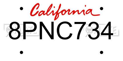 8PNC734 California License Plate