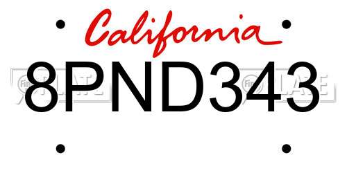 8PND343 California License Plate